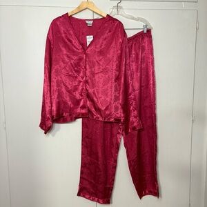 Y2K Kathryn Rose Pink Satin Embossed Print Pajama Two Piece Set
